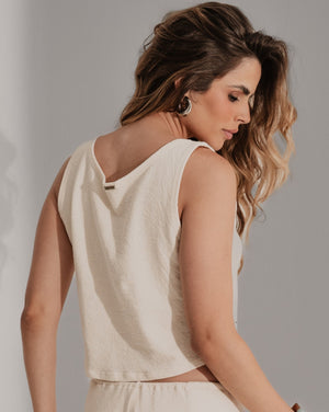 Blusa cropped cotonade écru - Imagem 2