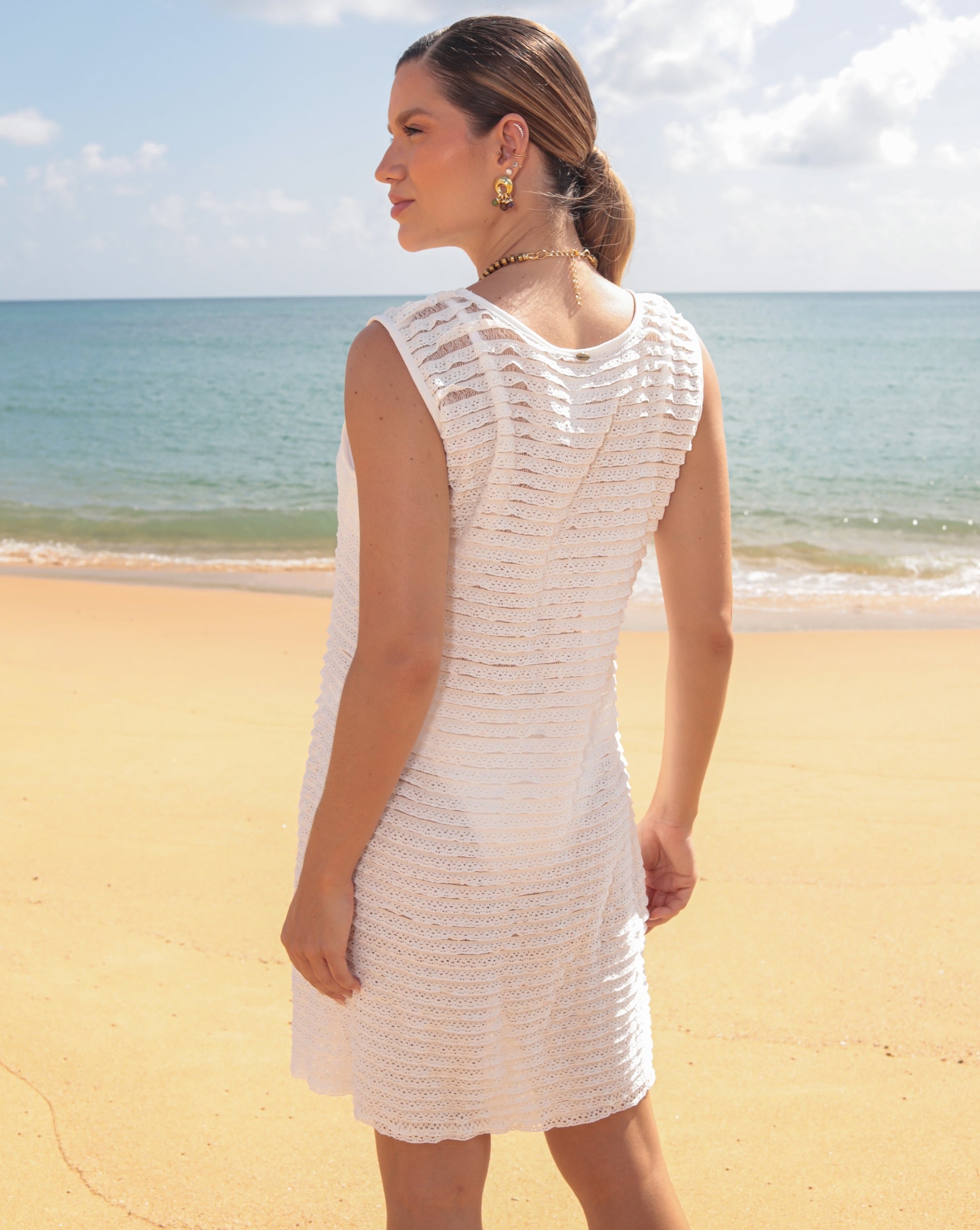 Vestido curto reto bianco