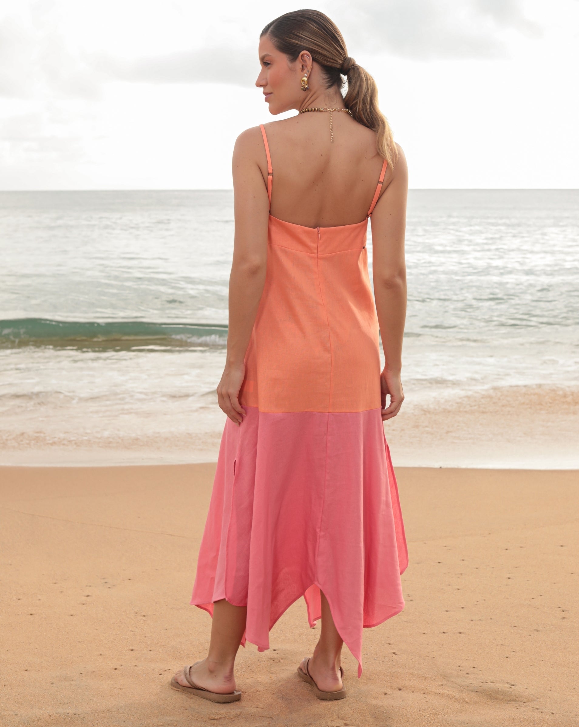 Vestido midi assimétrico duecolore estate