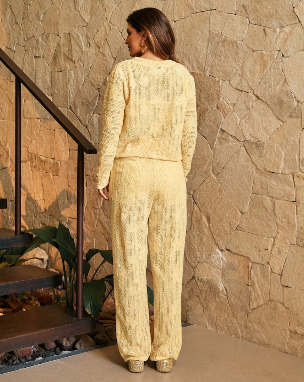 Calça cintura alta jaune