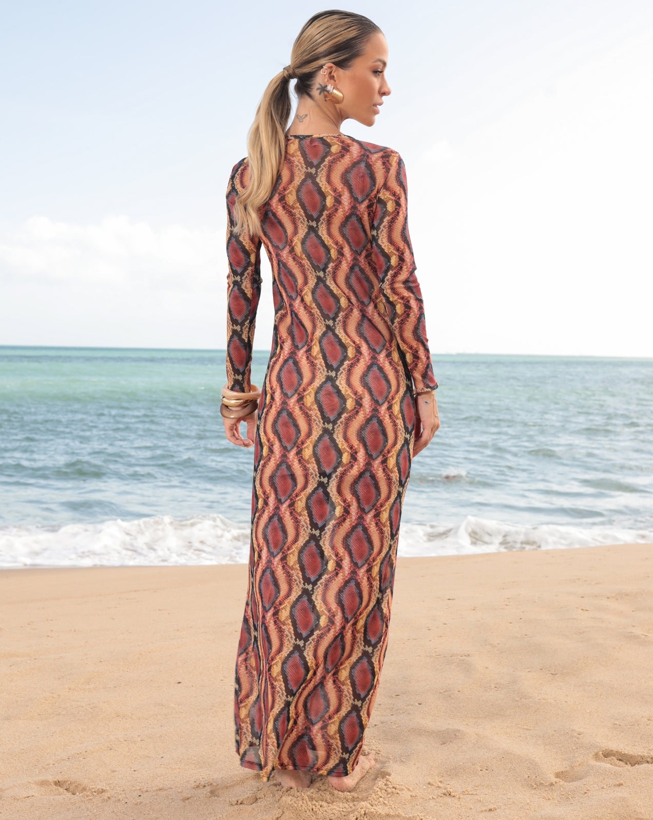 Vestido longo de tule serpenti