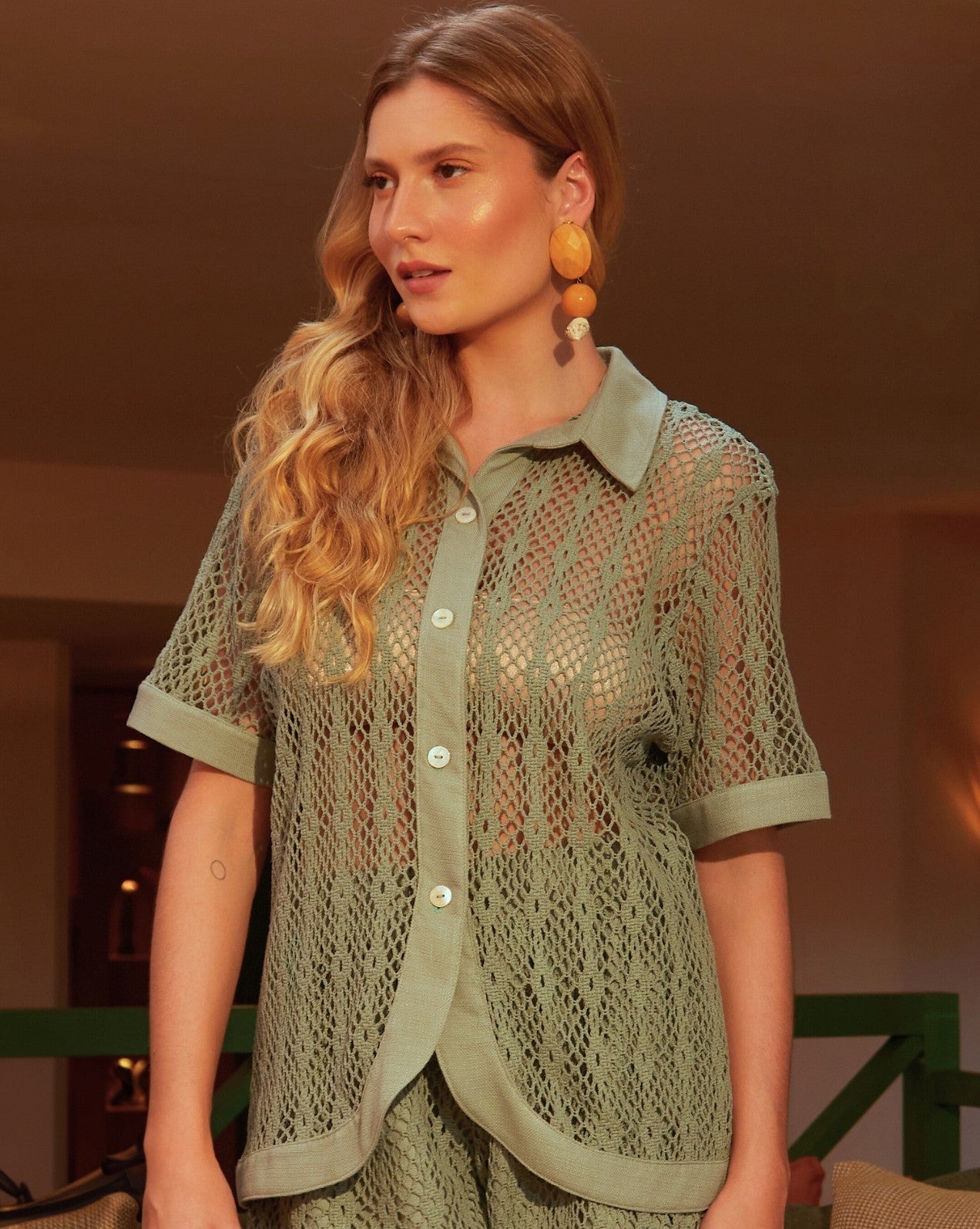 Camisa crochet sálvia - Imagem 1