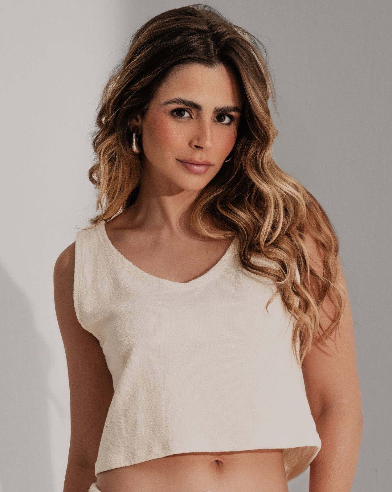 Blusa cropped cotonade écru - Imagem 1