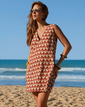 Vestido curto cotonade ladrílea - Imagem 1