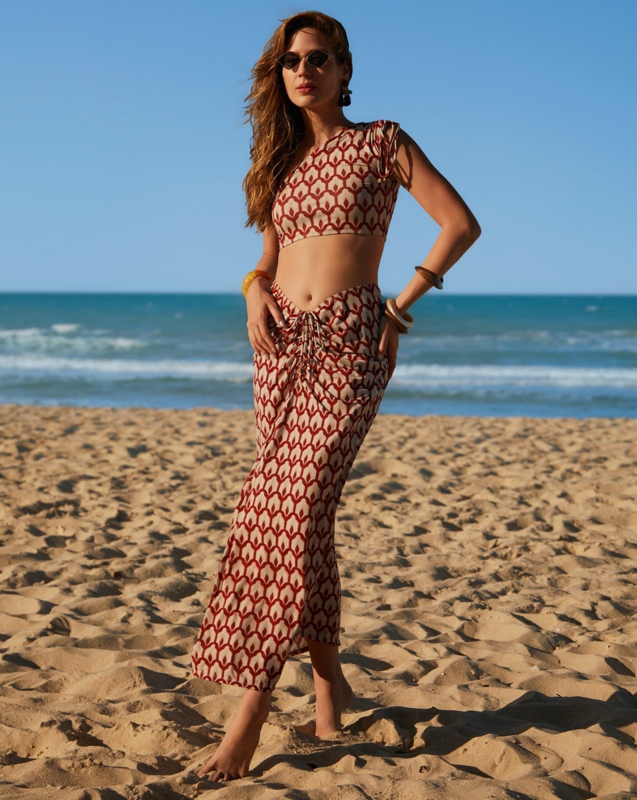 Saia longa com drapeado ladrílea - Imagem 1