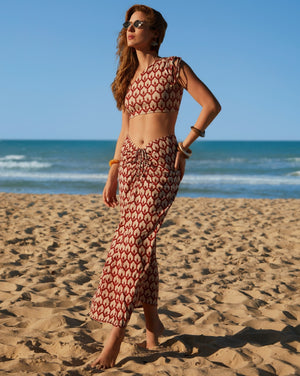 Saia longa com drapeado ladrílea - Imagem 3