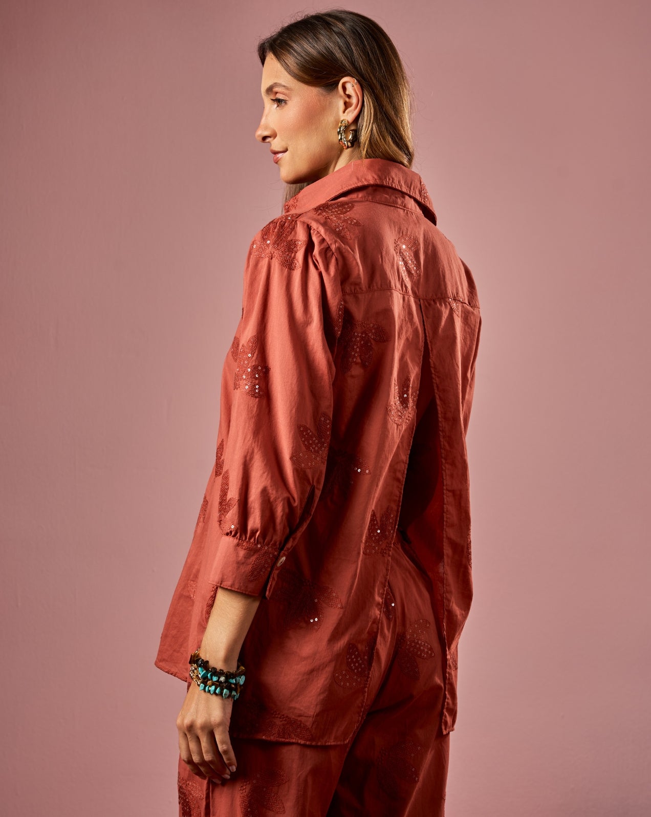 Camisa bordada flower terracota